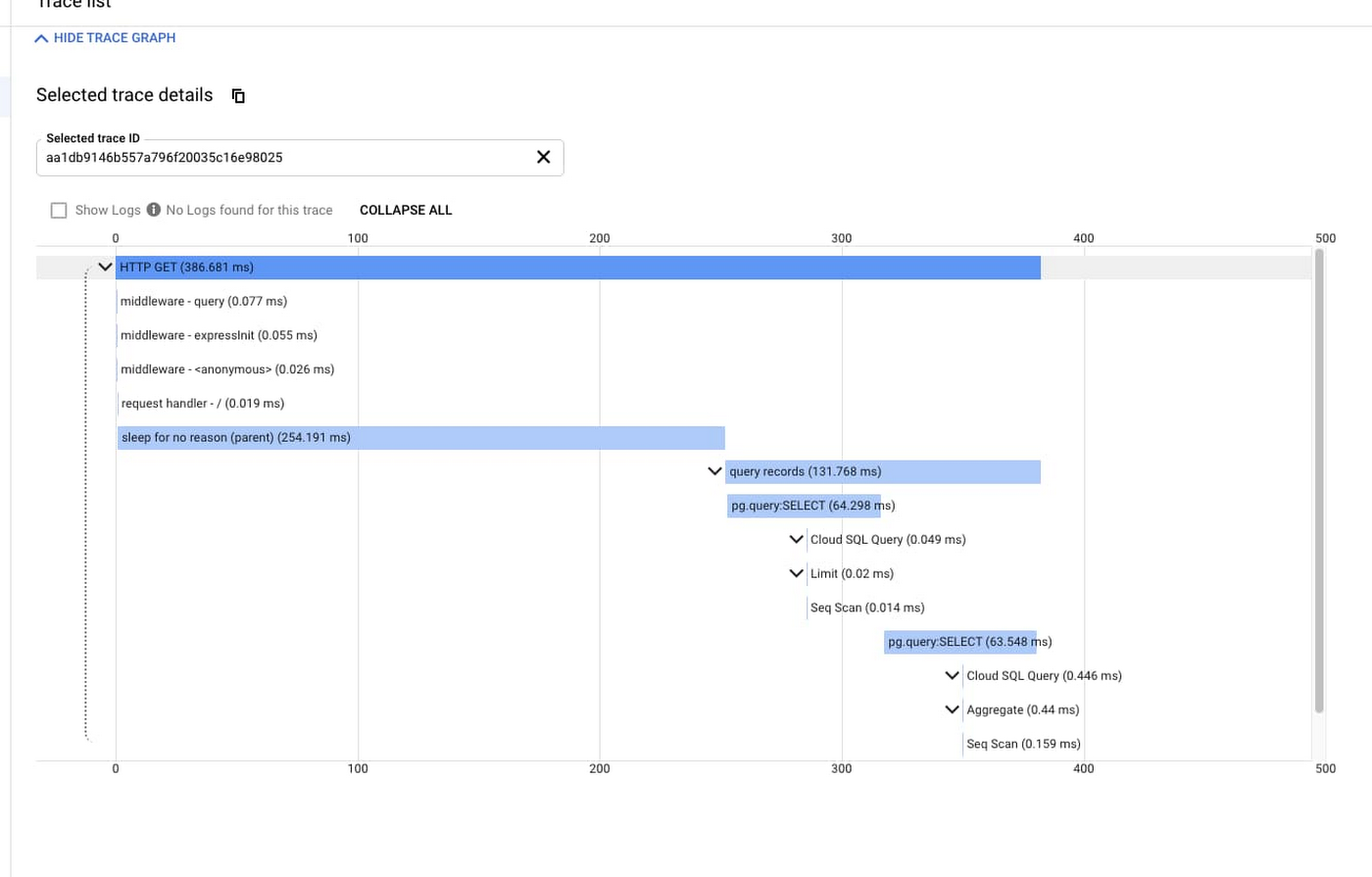 Google Cloud ドキュメントの Sqlcommenter の例
