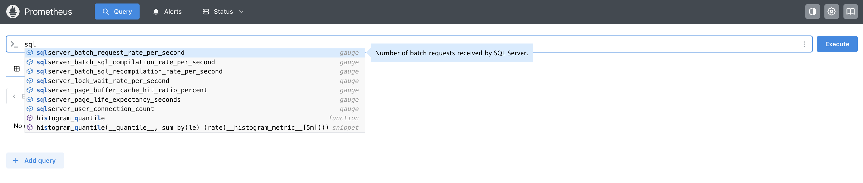 SQL Server メトリクスを表示する Prometheus ダッシュボード